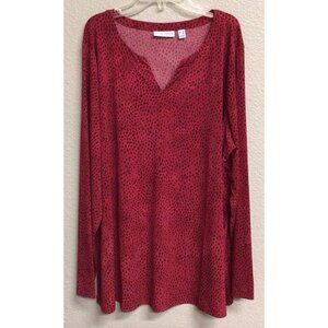 Susan Graver Top Womens 2X Maroon  Liquid Knit Long Sleeve Tunic Blouse